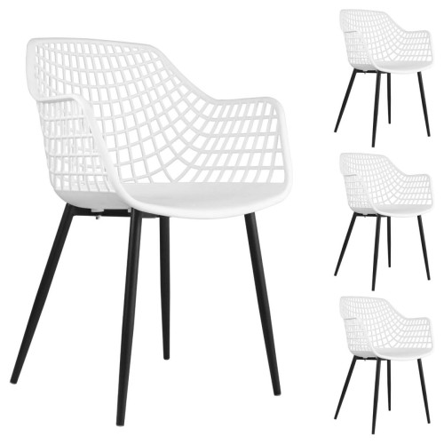 Idimex - Lot de 4 chaises LUCIA, en plastique blanc Idimex  - Chaise metal design