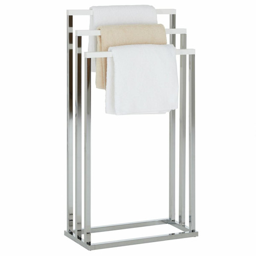 Idimex - Porte-serviettes EDOARDO, en métal chromé et bois lasuré blanc Idimex  - Porte-serviettes Blanc et gris effet marbre