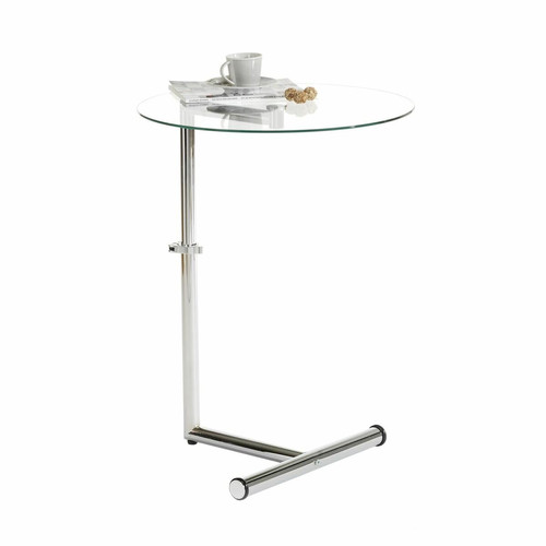 Idimex - Table d'appoint LEONIE, métal chromé et verre trempé transparent - Tables d'appoint Ronde