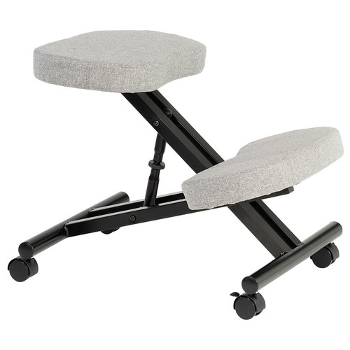 Idimex - Tabouret ergonomique ROBERT, structure en métal noir et tissu gris Idimex  - Chaise bureau ergonomique sans dossier