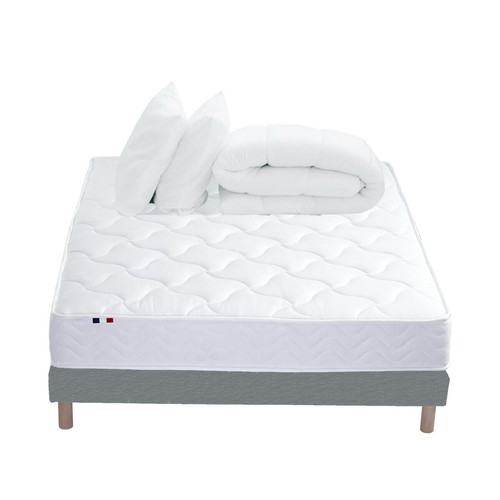 Idliterie Pack ASTRE Ensemble Matelas Ressorts + Sommier + Couette + Oreillers - Made in France