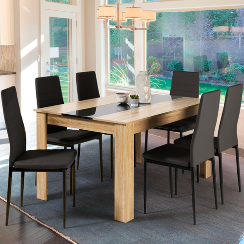 Idmarket - Table à manger rectangle GEORGIA 6 personnes imitation hêtre et noire 140 x 90 cm Idmarket  - Idmarket