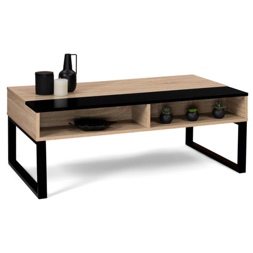 Tables basses Table basse plateau relevable JERSEY bande noire avec rangements design