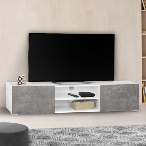 Idmarket - Meuble TV ELI blanc/béton 140 Idmarket  - Meuble tv effet beton