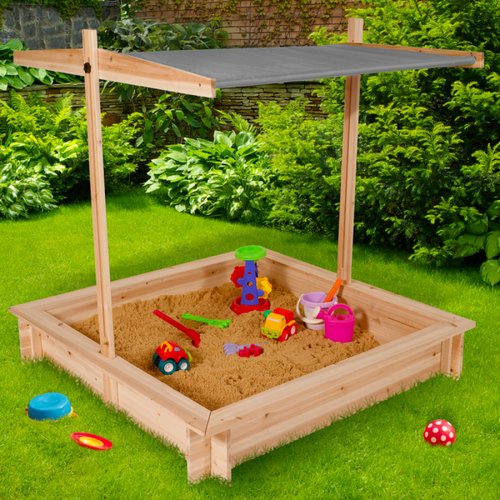 Idmarket - Bac à sable KIDS bois avec toit ouvrant gris - Jeux d'enfants