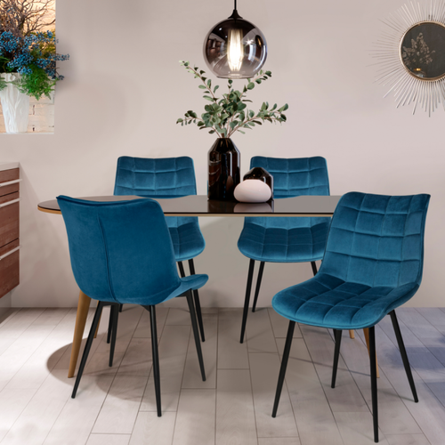Idmarket - Lot de 4 chaises MADY en velours bleu pour salle à manger - Idmarket