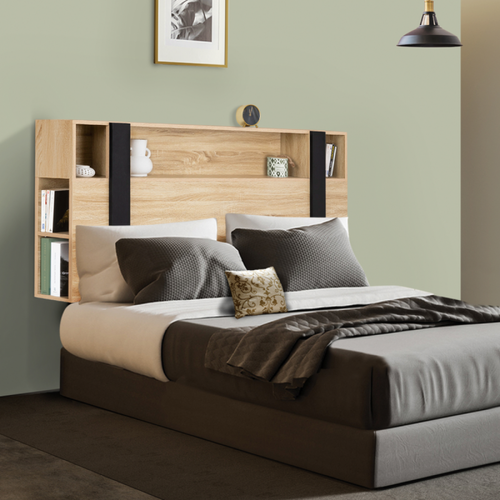 Idmarket - Tête de lit PHOENIX 160 CM avec rangements bois et noir Idmarket   - Têtes de lit