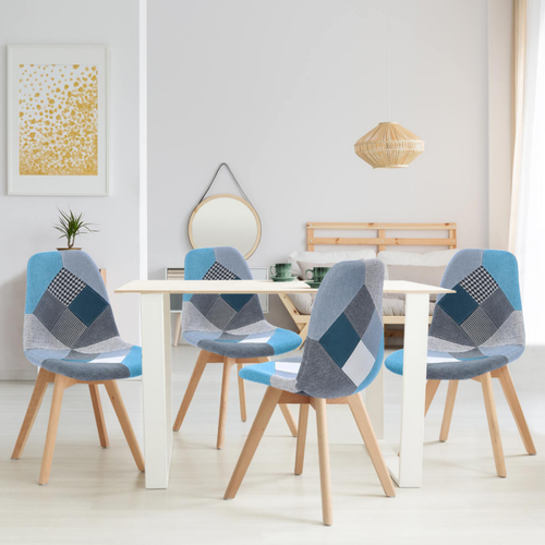 Idmarket - 4 chaises SARA patchworks bleu Idmarket  - Lot chaises scandinaves