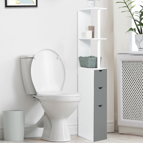 Idmarket - Meuble WC étagère bois WILLY 3 portes blanc et gris Idmarket  - Etagere bois salle de bain