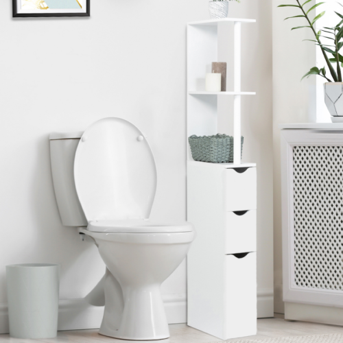 Idmarket - Meuble WC étagère WILLY bois 3 portes blanc gain de place pour toilettes Idmarket   - Marchand Idmarket