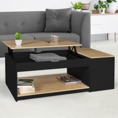 Idmarket - Table basse ELEA noir et bois Idmarket  - Ensemble meuble tv table basse