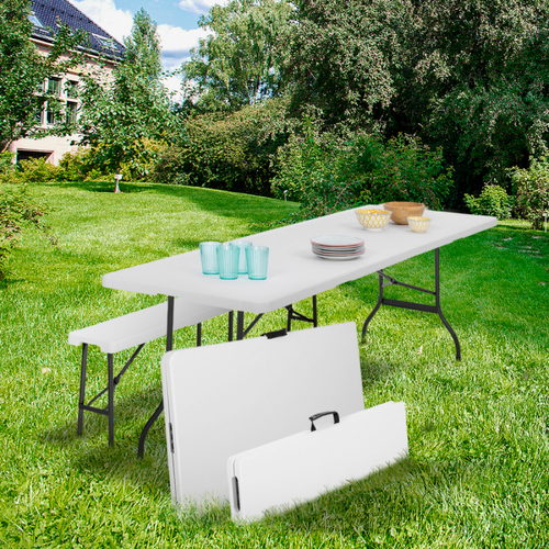 Idmarket Table pliante d'appoint portable 180 CM et 2 bancs pliables pour camping ou