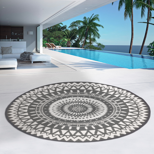 Idmarket - Tapis extérieur ROND gris et blanc D.150 CM - Liner et tapis de sol piscine