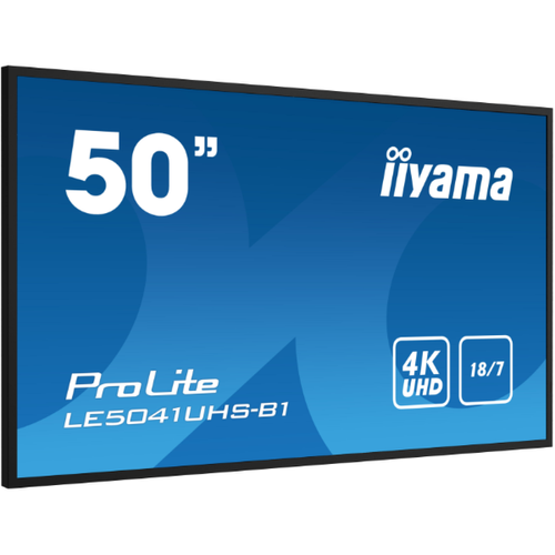 Moniteur PC Iiyama IIYAMA LFD 50" dalle VA 4K UHD 3840x2160 18/7 VGA 3xHDMI HPs 350 cd/m² 5000:1 9ms VESA 400x400 Paysage Media Player / LE5041UHS-B1