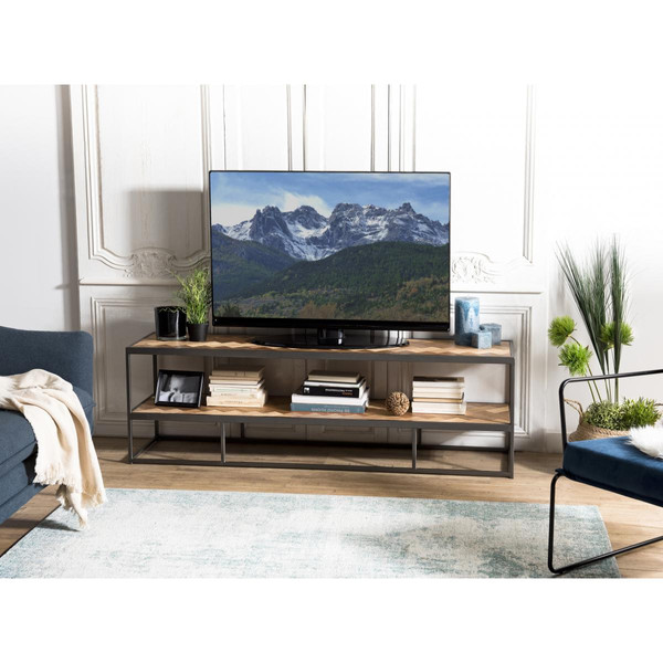Meubles TV, Hi-Fi MACABANE Meuble TV 2 niveaux en bois et métal CARLA