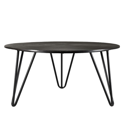 MACABANE Table Basse Ronde JONAS Aluminium Noir Pieds Épingles Métal 75 X 75 Cm