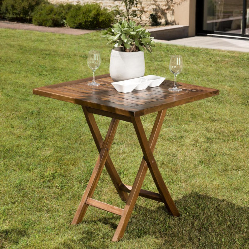 MACABANE - Table de jardin HANNA 2 personnes - carrée pliante 70 x 70 cm en bois teck huilé - Tables de jardin