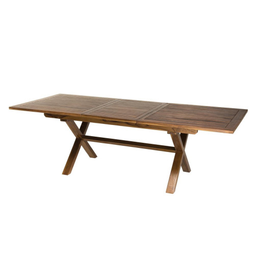 MACABANE Table de jardin HANNA 8/10 personnes - rectangulaire pieds croisés extensible 180/240x100cm en bois teck huilé