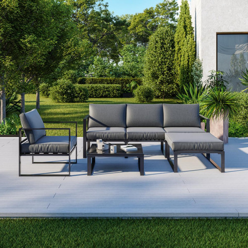 Ims Garden - Salon de jardin angle design - 5 Places - ensemble de salon aluminium couleur Gris - VITO - Mobilier de jardin