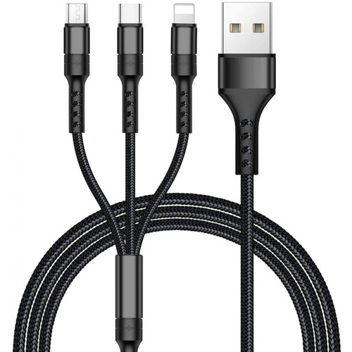 Ineck - INECK - 3 en 1 Cable de Chargeur en Nylon Multi USB Cable vers micro USB/USB Type - Câble Lightning