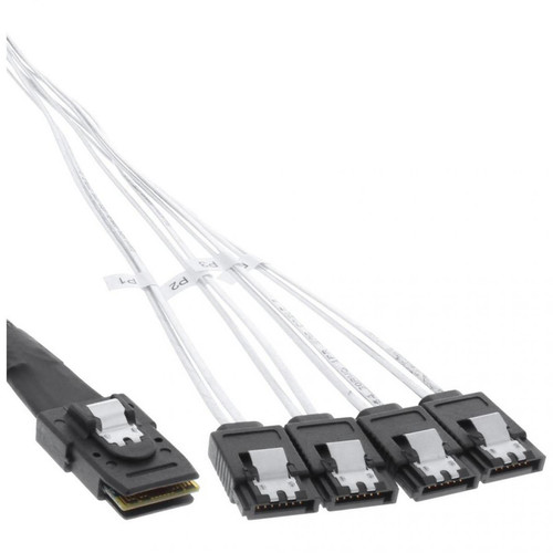 Inline - Câble de raccordement SAS, Mini SAS SFF8087 à 4x SATA, Crossover, 75cm - Inline