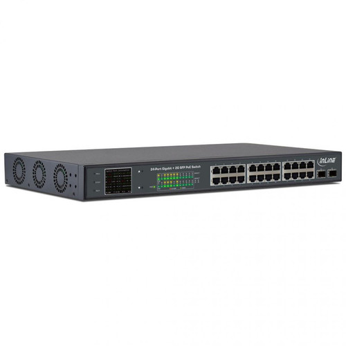 Inline - Commutateur réseau Gigabit InLine® PoE + 24 ports, 1 Go / s, 2x SFP, 48,26 cm (19 ", supports inclus), métal, commande de ventil Inline   - Inline