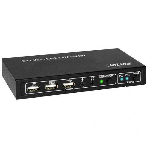 Inline - Le commutateur KVM HDMI 2x1 InLine®, 2x1, HDMI 4K2K, Hub USB 2.0, avec audio Inline  - Accessoires disques durs