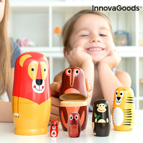 Innovagoods - Poupée russe en bois avec figurines d'animaux Funimals InnovaGoods 11 Pièces - Papier