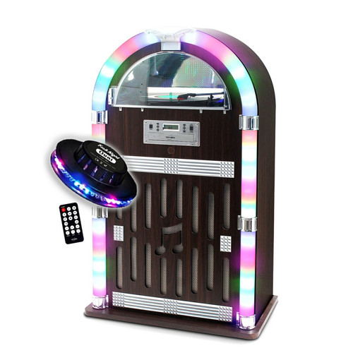 Innovalley - Chaîne Hifi Jukebox Retro 60W avec tourne disque vinyle Bluetooth, CD, FM + télécommande, Jeu de lumière OVNI LED Innovalley  - Jukebox mp3