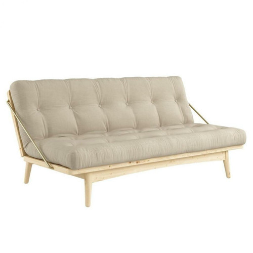 Canapés Inside 75 Banquette futon FOLK en pin massif coloris beige couchage 130 x 190 cm.