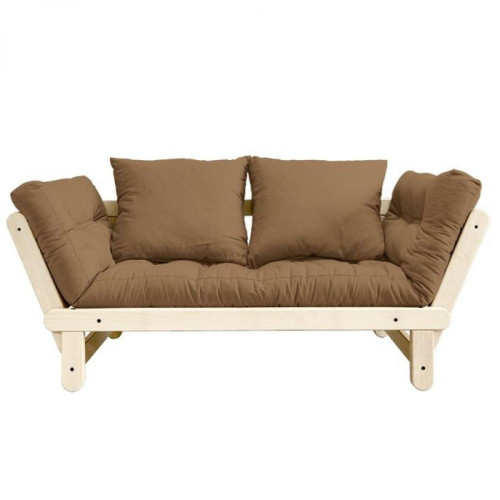 Inside 75 - Banquette méridienne futon BEAT pin naturel tissu coloris mocca couchage 75*200 cm. - Canape d angle 250 cm