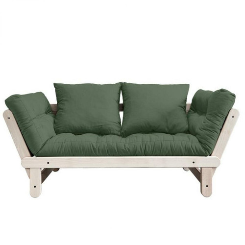Inside 75 - Banquette méridienne futon BEAT pin naturel tissu coloris vert olive couchage 75*200 cm. - Canape d angle 250 cm