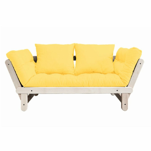 Inside 75 - Banquette méridienne futon BEAT pin naturel tissu jaune couchage 75*200 cm. - Canape d angle 250 cm