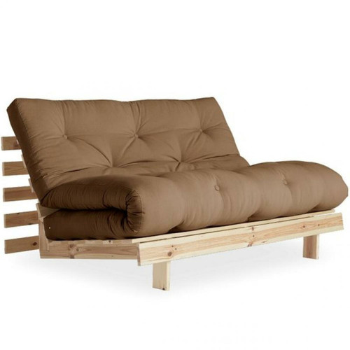 Inside 75 - Canapé convertible futon ROOTS pin naturel tissu mocca couchage 160*200 cm Inside 75 - Marchand Inside75