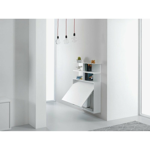 Inside 75 Compo Bureau/Table Extensible TAVOLO 2 avec Bibliothèque mural Blanc Opaque 3 chaises Blanches intégrées