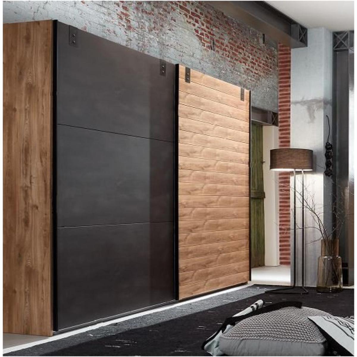Inside 75 Armoire portes coulissantes PORTLAND style industriel 300 cm chêne graphite