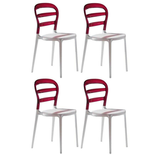 Inside 75 - Lot de 4 chaises design DEJAVU en polycarbonate rouge et blanc Inside 75  - Lot chaise polycarbonate