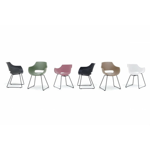 Inside 75 Lot de 4 chaises design REMO coque verte piétement luge métal noir mat