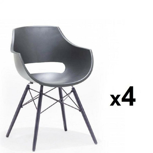 Inside 75 - Lot de 4 chaises scandinave REMO coque grise piétement hêtre laque noir mat Inside 75  - Lot de 4 chaises Chaises