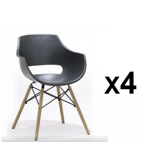 Inside 75 - Lot de 4 chaises scandinave REMO coque noire piétement hêtre naturel Inside 75  - Chaise coque