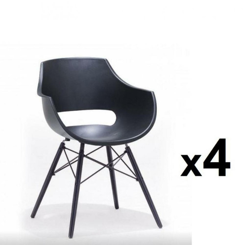 Inside 75 - Lot de 4 chaises scandinave REMO coque noire piétement hêtre laque noir mat Inside 75  - Chaise scandinave Chaises