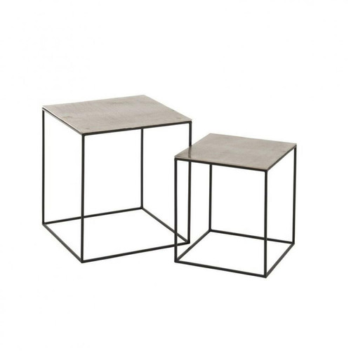 Inside 75 - Set de 2 tables gigognes basse carrée  NIZI en Aluminium Argent / Noir Inside 75  - Table basse argent