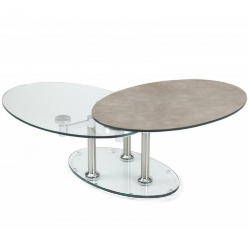 Inside 75 - Table basse DOUBLE CÉRAMIQUE GREY couleur gris à plateaux pivotants en verre Inside 75  - Table plateau ceramique
