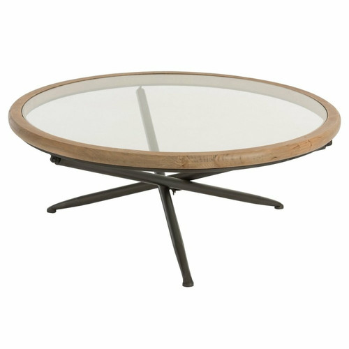 Inside 75 - Table basse ronde SHON verre, métal noir et bois marron ( LARGE ) Inside 75  - Table ronde basse bois
