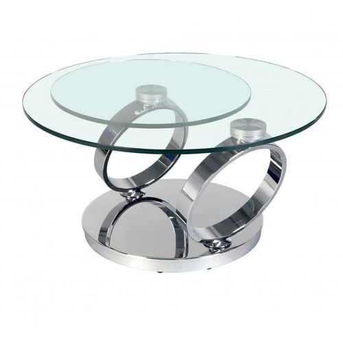 Inside 75 - Table OLYMPE plateaux pivotants en verre et piètement CHROME Inside 75 - Table manger verre trempe