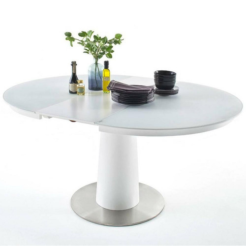 Tables à manger Table ronde extensible design  WIEM  blanc laqué mat diametre 120 cm