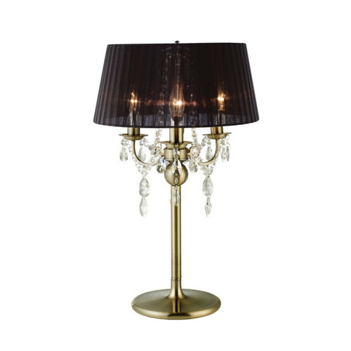 Inspired - Lampe de table avec abat-jour noir à 3 ampoules en laiton antique, cristal Inspired  - Lampe à lave Luminaires