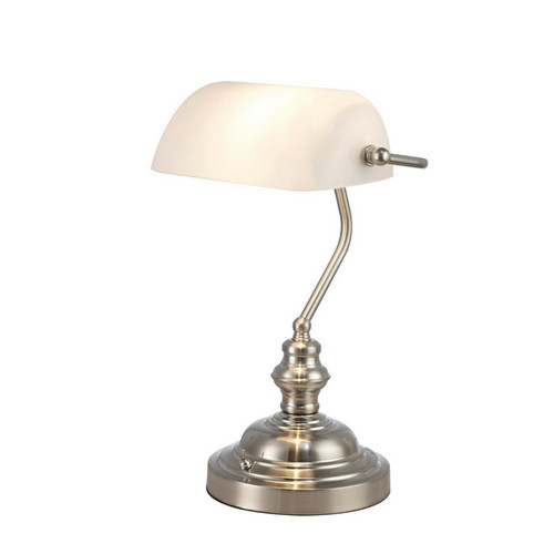 Inspired - Lampe de table Bankers 1 lumière E27 nickel satiné, verre blanc Inspired  - Maison Gris