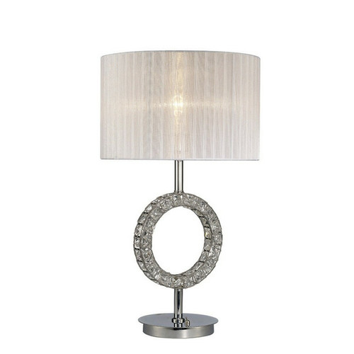 Inspired - Lampe de table ronde avec abat-jour blanc 1 lumière chrome poli, cristal Inspired  - Luminaires