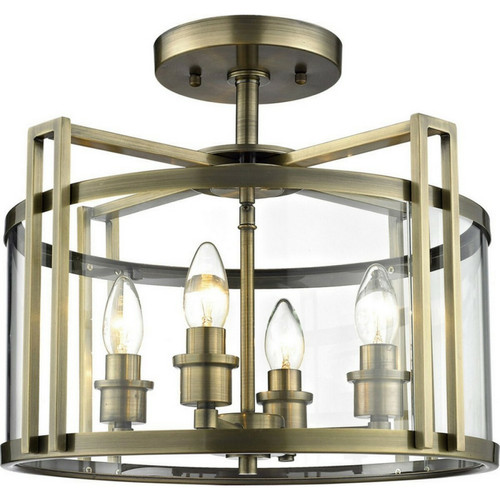 Inspired - Plafond semi-affleurant à 4 ampoules en laiton antique, verre Inspired  - Luminaires